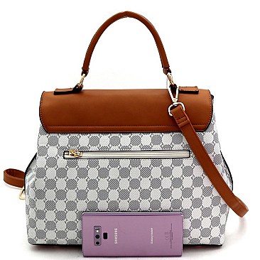 2-Way Turn-Lock Accent Monogram Flap Satchel Wallet SET