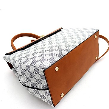 2-Way Turn-Lock Accent Monogram Flap Satchel Wallet SET