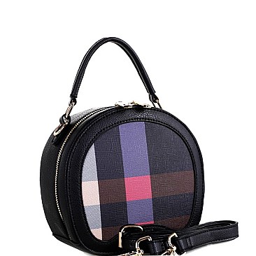 ROUND CHECKERED SATCHEL SHOULDER BAG