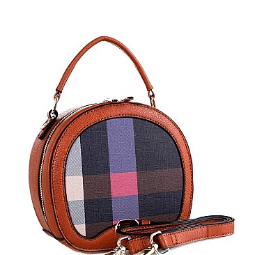 ROUND CHECKERED SATCHEL SHOULDER BAG