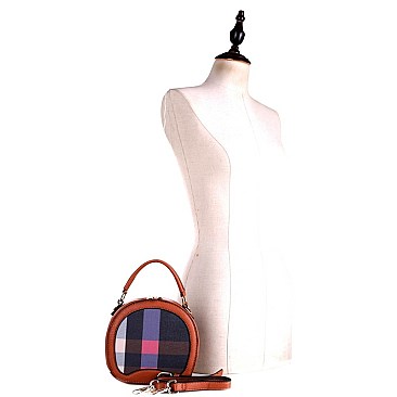 ROUND CHECKERED SATCHEL SHOULDER BAG