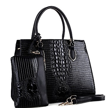 Structured Lizard Pattern 2 in 1 Satchel Wristlet SET