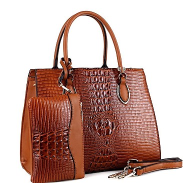 Structured Lizard Pattern 2 in 1 Satchel Wristlet SET