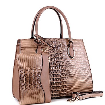 Structured Lizard Pattern 2 in 1 Satchel Wristlet SET