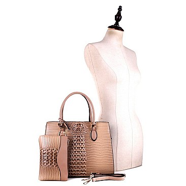 Structured Lizard Pattern 2 in 1 Satchel Wristlet SET