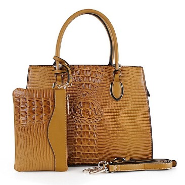 Structured Lizard Pattern 2 in 1 Satchel Wristlet SET