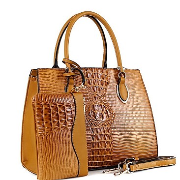 Structured Lizard Pattern 2 in 1 Satchel Wristlet SET