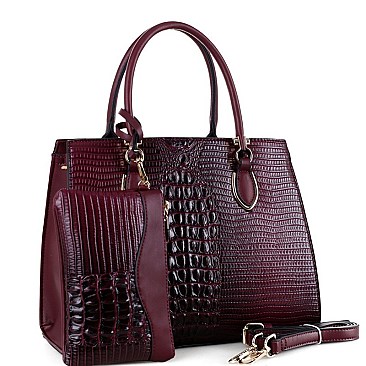 Structured Lizard Pattern 2 in 1 Satchel Wristlet SET