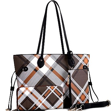 CHECKERED 3 IN 1 TOTE WALLET & WRISTLET SET