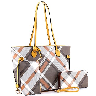 CHECKERED 3 IN 1 TOTE WALLET & WRISTLET SET
