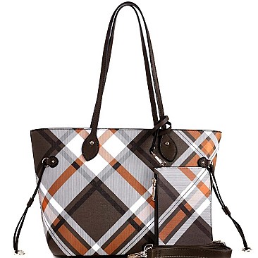 CHECKERED 3 IN 1 TOTE WALLET & WRISTLET SET