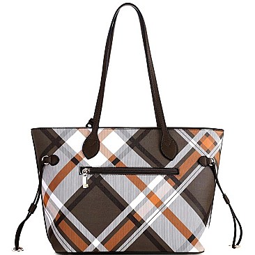 CHECKERED 3 IN 1 TOTE WALLET & WRISTLET SET
