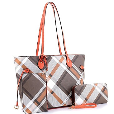 CHECKERED 3 IN 1 TOTE WALLET & WRISTLET SET