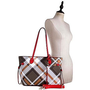 CHECKERED 3 IN 1 TOTE WALLET & WRISTLET SET