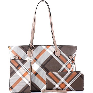 CHECKERED 3 IN 1 TOTE WALLET & WRISTLET SET