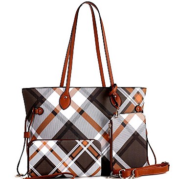 CHECKERED 3 IN 1 TOTE WALLET & WRISTLET SET