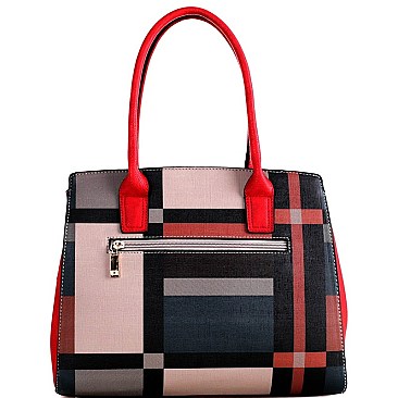 CHECKERED BUCKLE ACCENT TOTE WALLET SET