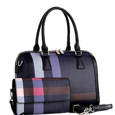 CHECKERED BOSTON SATCHEL & WRISTLET SET