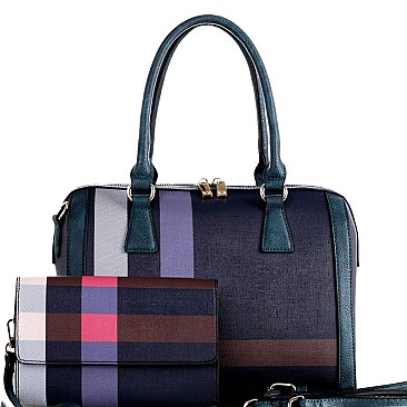CHECKERED BOSTON SATCHEL & WRISTLET SET