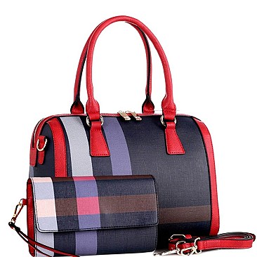 CHECKERED BOSTON SATCHEL & WRISTLET SET