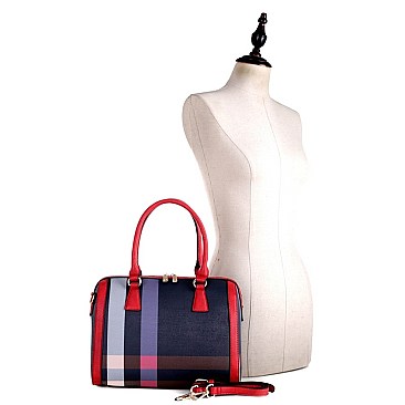CHECKERED BOSTON SATCHEL & WRISTLET SET
