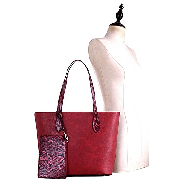 3 IN 1 SNAKE TRIM TOTE CROSS BODY & WRISTLET SET