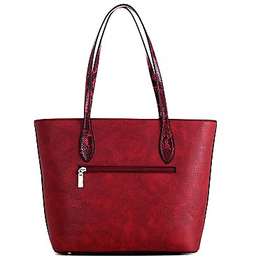 3 IN 1 SNAKE TRIM TOTE CROSS BODY & WRISTLET SET