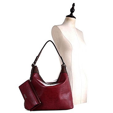 TEXTURED LIZARD PRINT HOBO WRISTLET SET