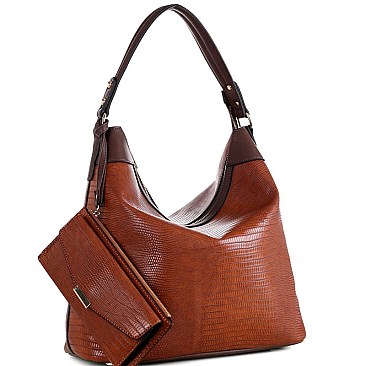 TEXTURED LIZARD PRINT HOBO WRISTLET SET