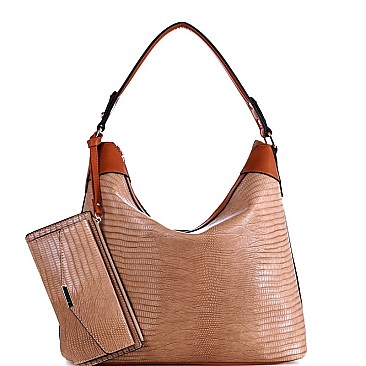 TEXTURED LIZARD PRINT HOBO WRISTLET SET
