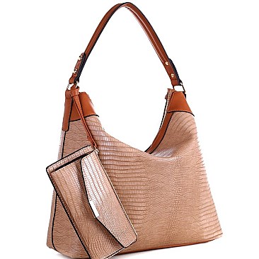 TEXTURED LIZARD PRINT HOBO WRISTLET SET