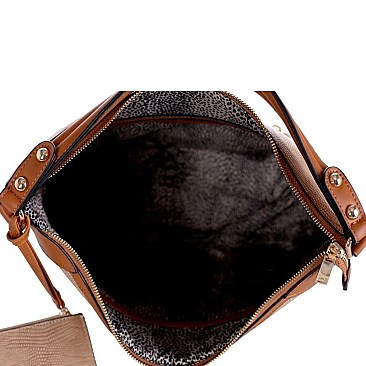 TEXTURED LIZARD PRINT HOBO WRISTLET SET