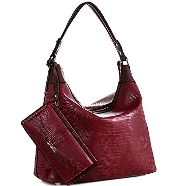 TEXTURED LIZARD PRINT HOBO WRISTLET SET