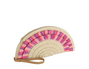 Straw Half Moon Clutch Wristlet