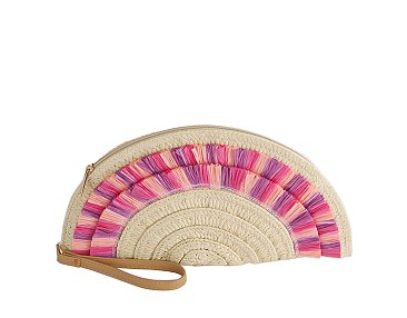 Straw Half Moon Clutch Wristlet