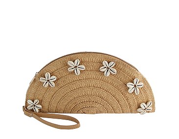 Straw Half Moon Clutch Wristlet