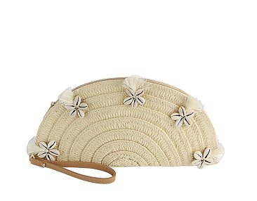 Straw Half Moon Clutch Wristlet