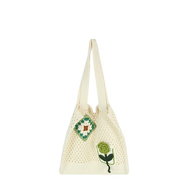 Floral Patch Knit Shoulder Bag Tote