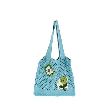 Floral Patch Knit Shoulder Bag Tote