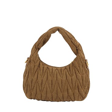 Faux Suede Chevron Quilted Shoulder Bag