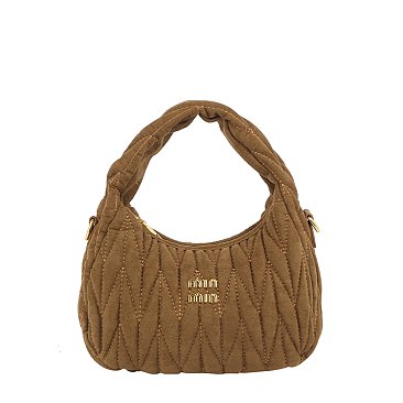 Faux Suede Chevron Quilted Shoulder Bag