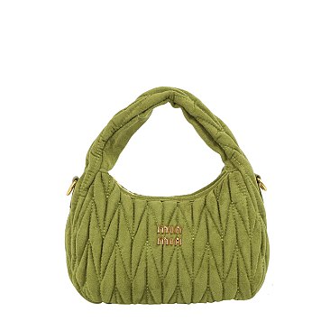 Faux Suede Chevron Quilted Shoulder Bag