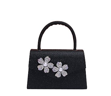 Glitter Rhinestone Flower Flap Clutch
