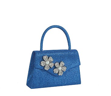 Glitter Rhinestone Flower Flap Clutch