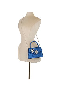 Glitter Rhinestone Flower Flap Clutch