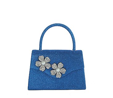 Glitter Rhinestone Flower Flap Clutch