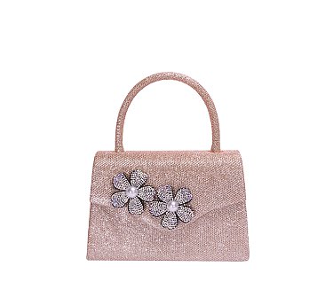 Glitter Rhinestone Flower Flap Clutch