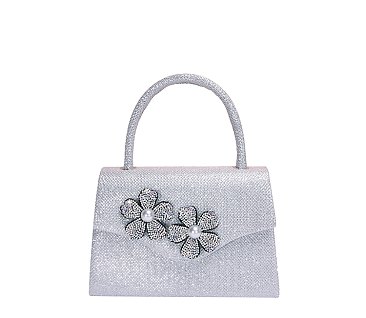 Glitter Rhinestone Flower Flap Clutch