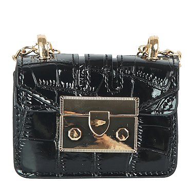Croc Aligator Flap Mini Crossbody Bag
