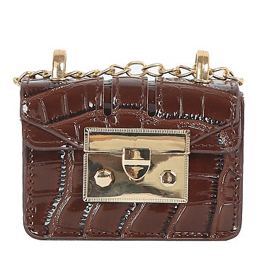 Croc Aligator Flap Mini Crossbody Bag